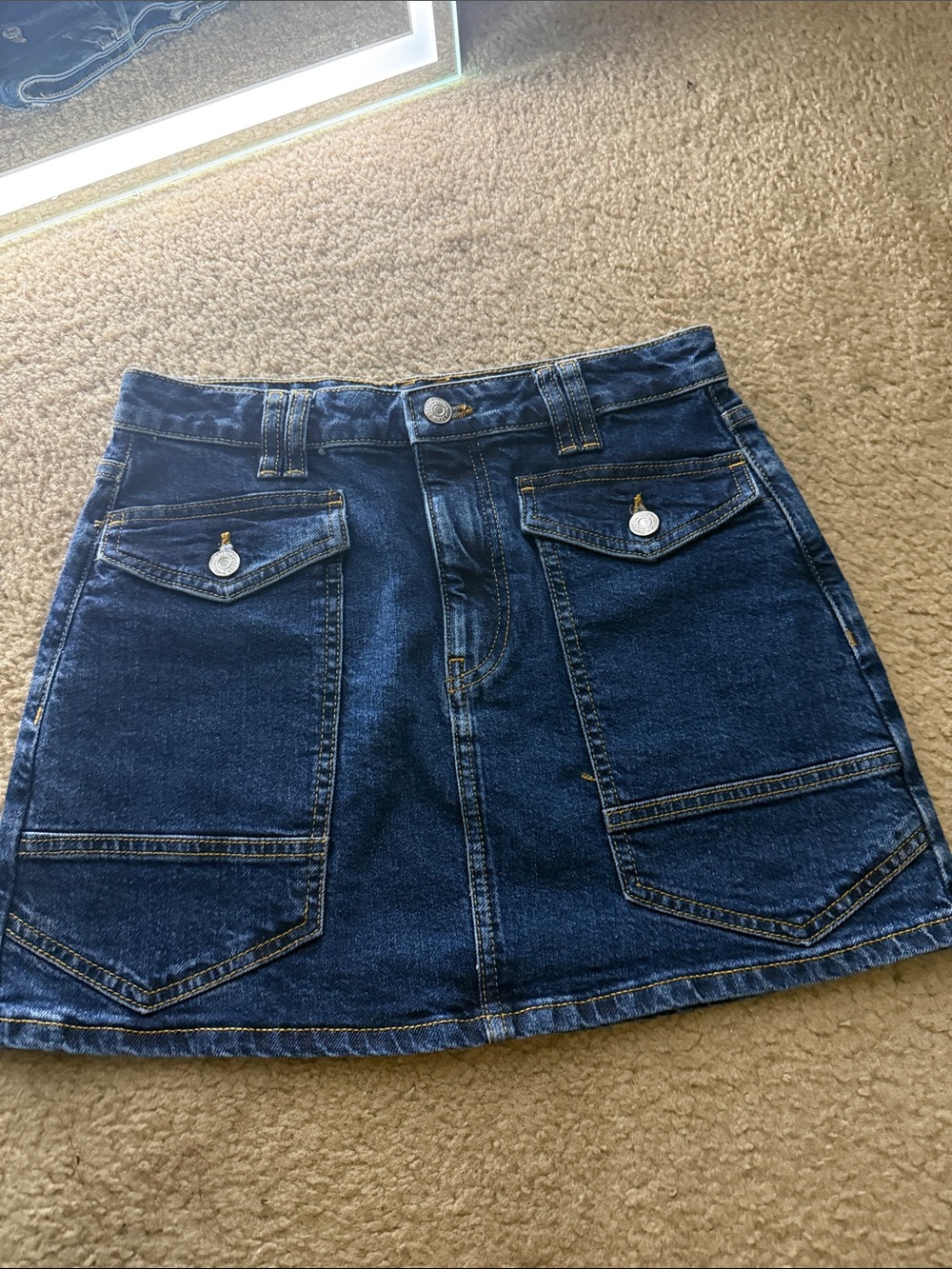 Forever 21 Dark Blue Denim Mini Skirt with Front Patch Pockets